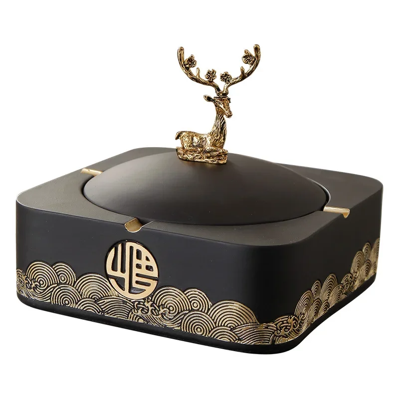 New Chinese style ashtray with cover, home living room Chinese style ornament creative office light luxury decoration