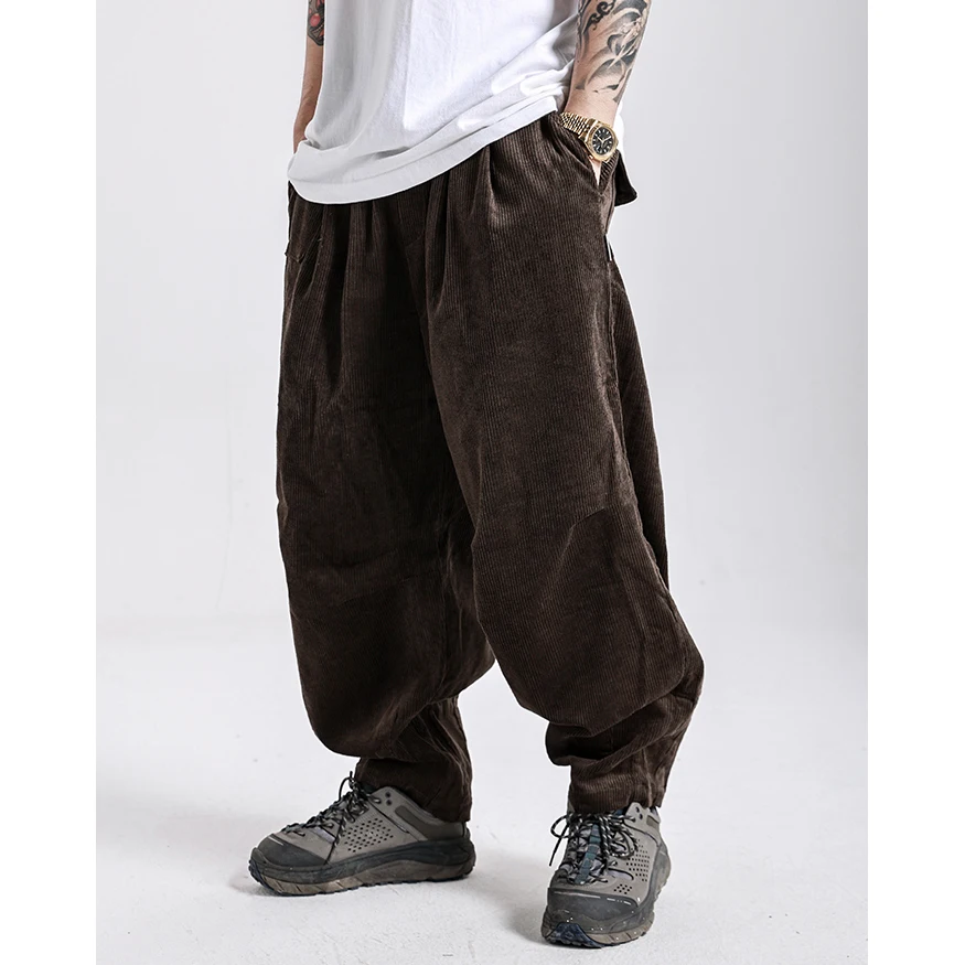 

Men Harajuku Amikaji Streetwear Fashion Vintage Loose Casual Wide Leg Corduroy Cargo Pant Cityboy Baggy Trousers Harem Dad Pants