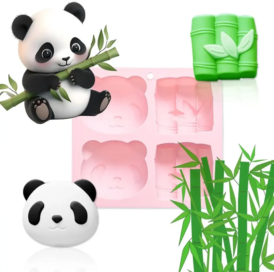

4-полая бамбуковая силиконовая форма с пандой, форма для помадки, конфет, шоколада, 3D форма из смолы с пандой, сделай сам, выпечка, украшение для торта из сахара