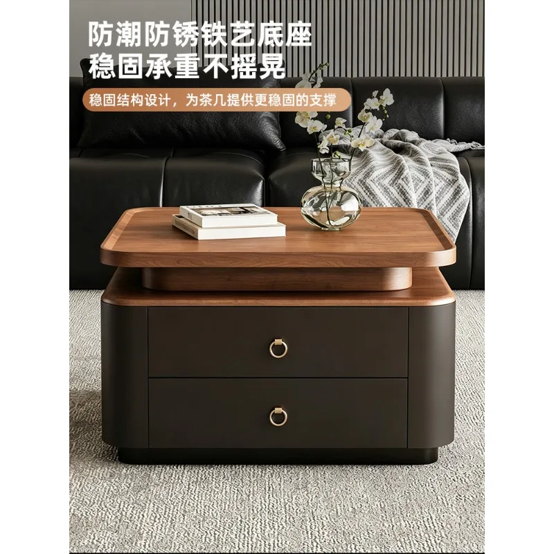 Coffee table living room home modern simple 2026 explosion small apartment light luxury high sense movable solid wood edge cabin