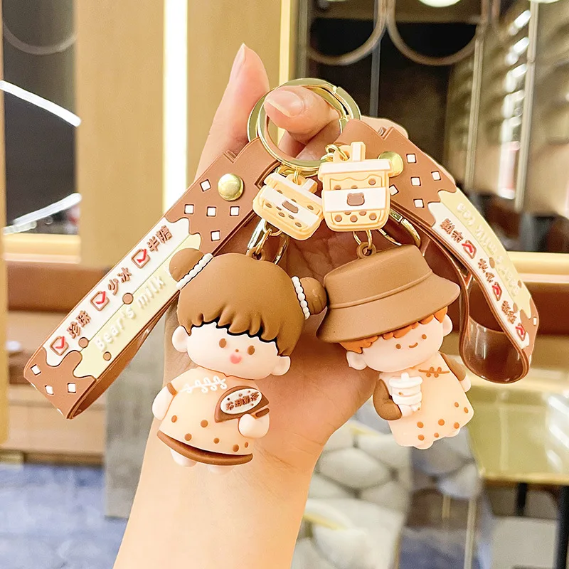 

Minso Bubble milk tea couple cartoon bear keychain pendant, children's personalized exquisite bag key chain