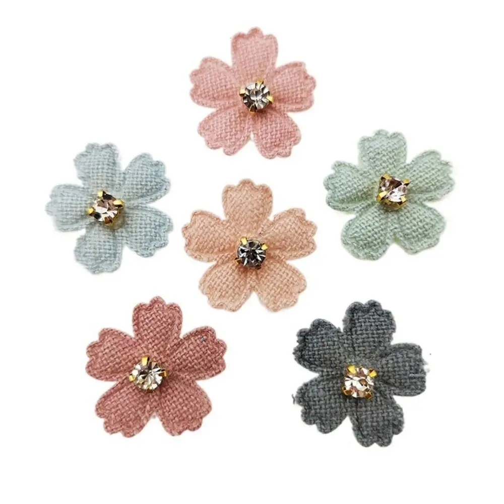 50pcs Flower With Rhinestone Applique For Clothes Hat Sewing Patches DIY Headwear Hair Clips Bow Decor Accessories