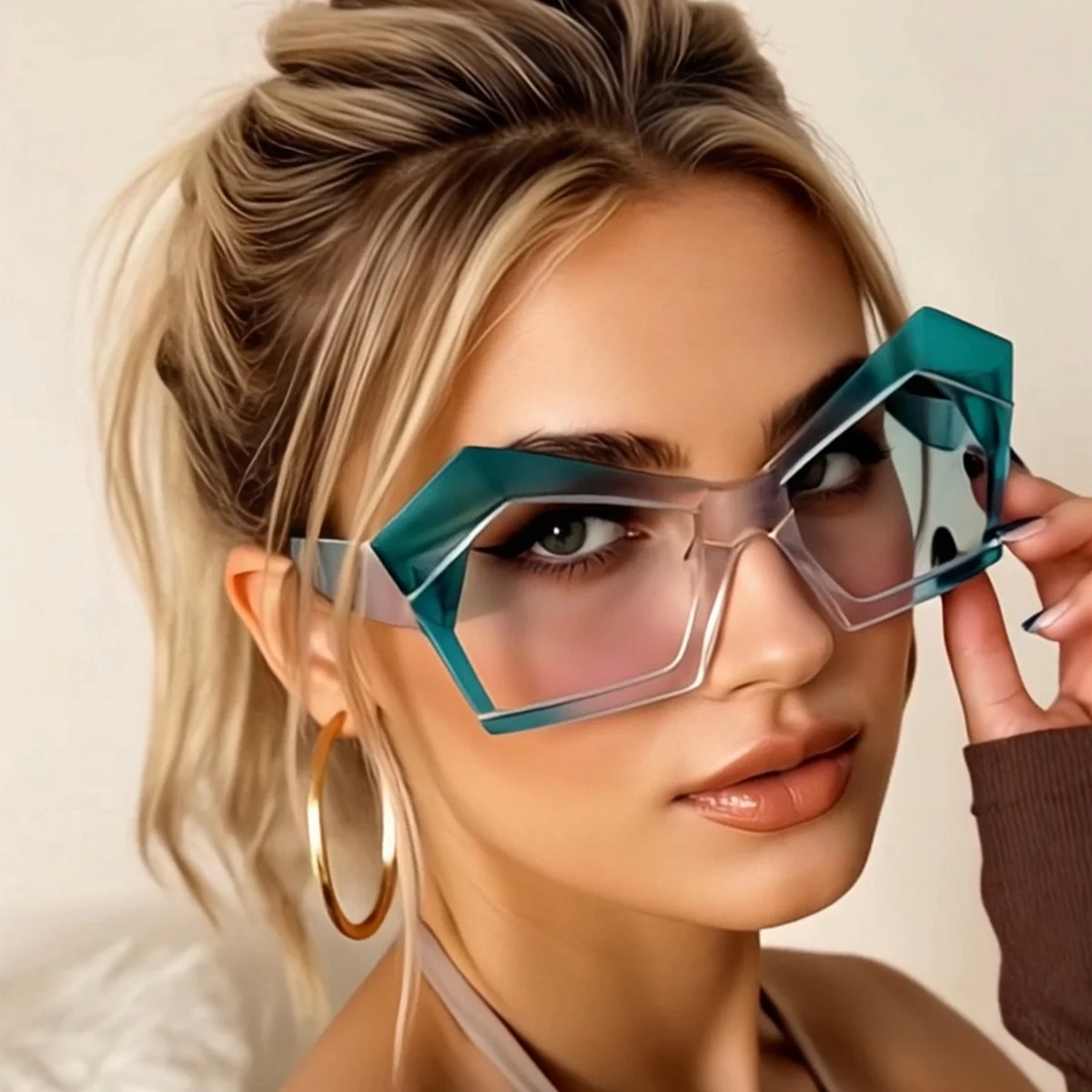 1pc European and American retro style women's fashionable anti blue light cat eye lightweight glasses frame for watching mobile