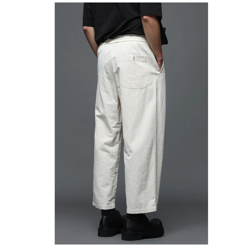 High-end Linen Spring and Summer Men's Nine-point Pants White Temperament Loose Straight Pants Youth City Fashion Men's Wear