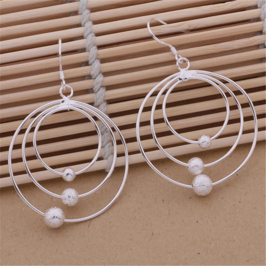 New pure 100% 925 Sterling Silver Earrings for Women Jewelry Three circle beads  Christmas Gifts wedding party