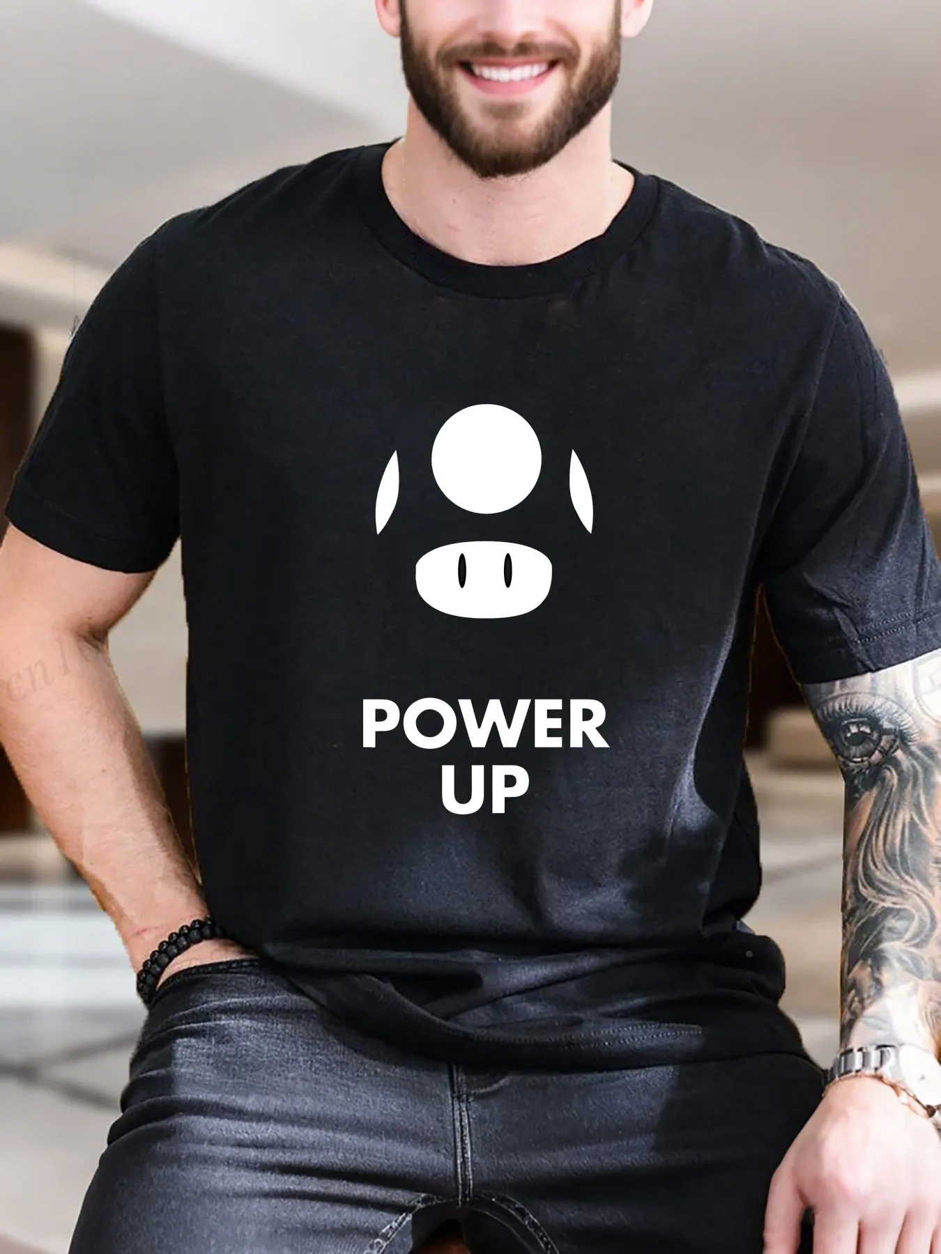 

Men's Printed T-Shirt - 100% Cotton Comfortable Casual Tee with White Cat & Black Nose Design, Trendy Short Sleeve Top for Daily Wear