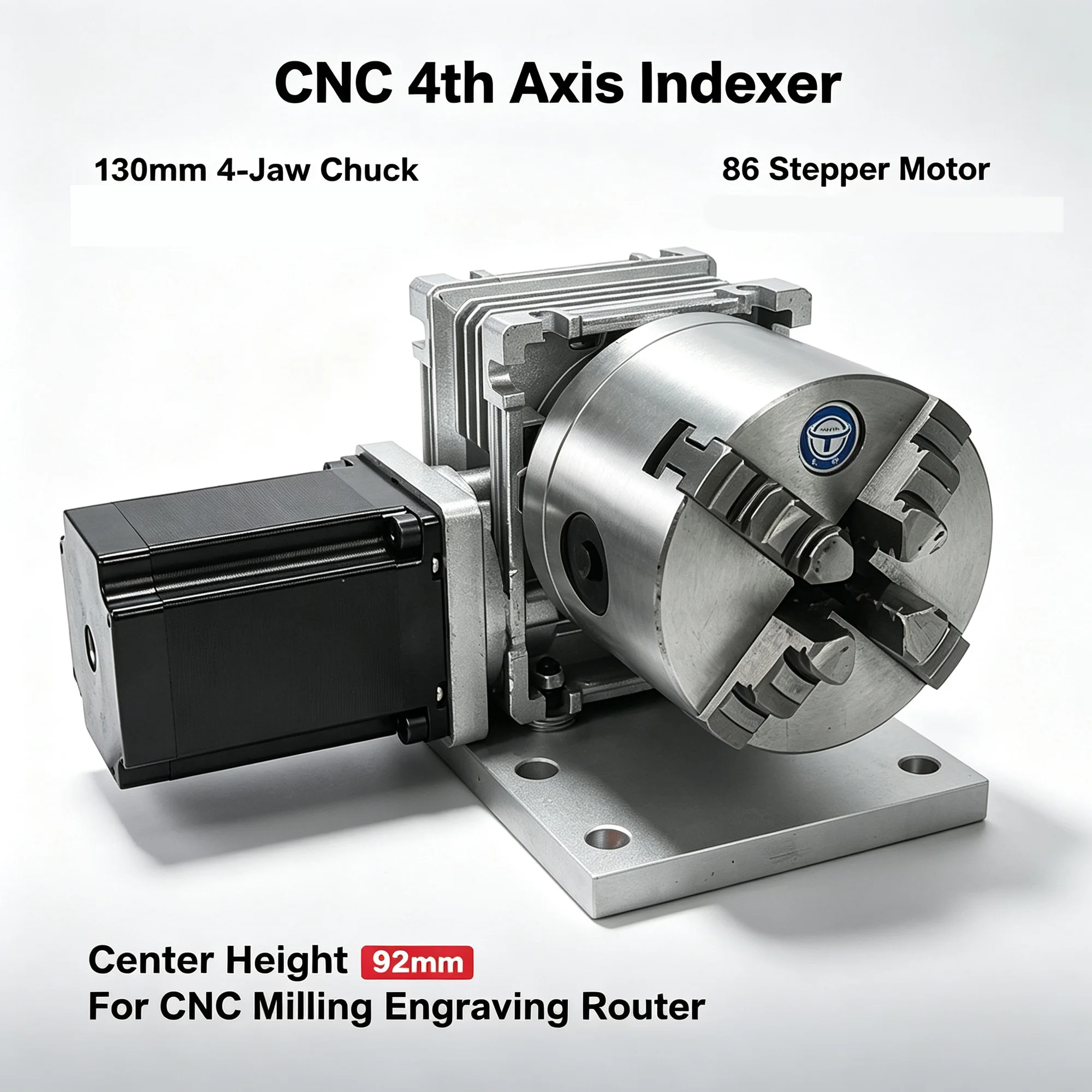 CNC 4Th Rotary A Axis Tailstock Set 80Mm 4 Jaw Chuck Dividing Head For 3D Sculpture CNC Router Milling Workholding Fixture