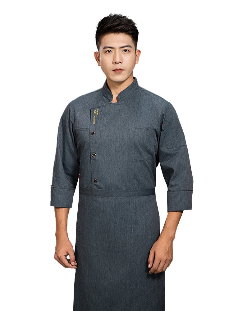 Autumn Men's Chef Outfit Restaurant Kitchen Workwear Women's Breathable Jacket + Apron Chef Uniform Color-Blocked Chef Outfit