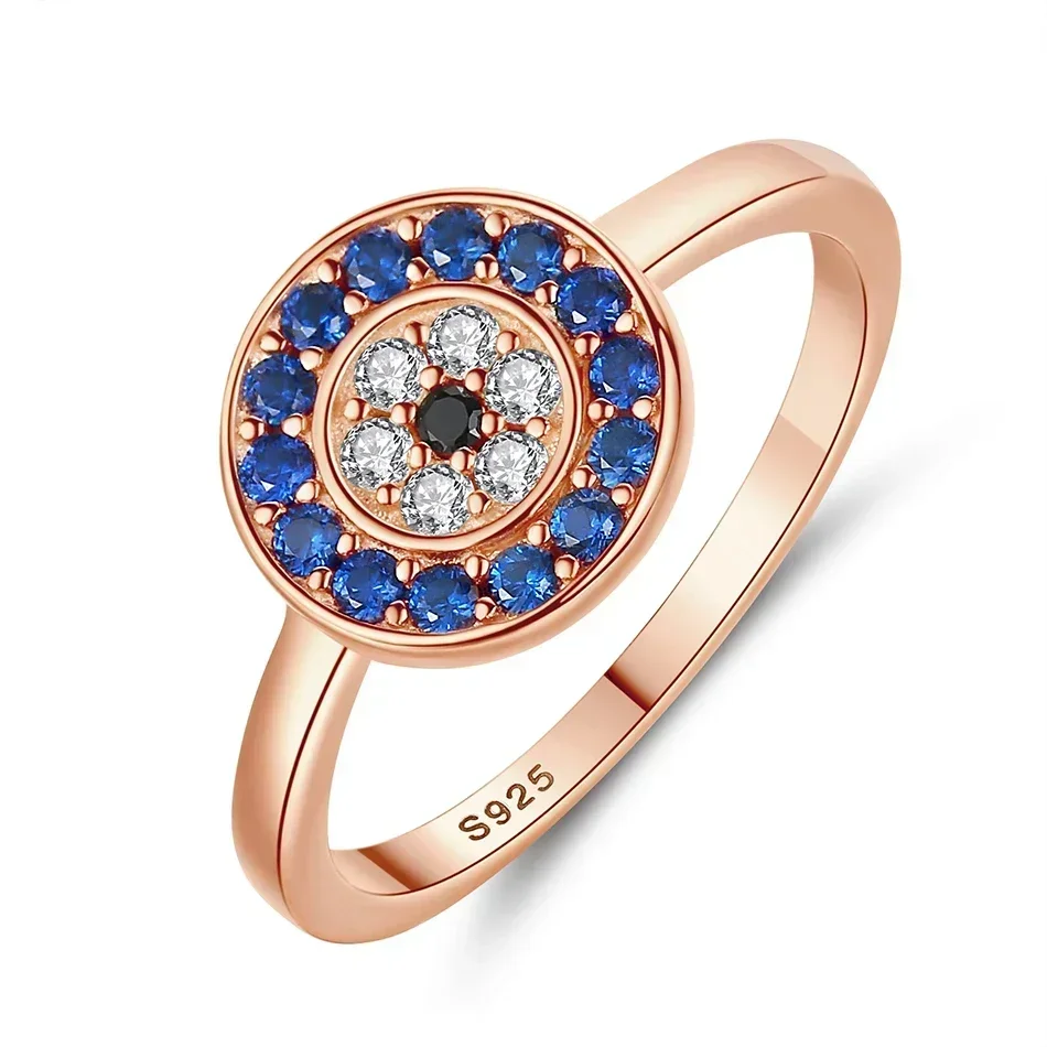 KALETINE Pure 925 Sterling Silver Rings For Women  Lucky Evil Eye Charm Blue CZ Finger Gold Rings Men Engagement Wedding Jewelry