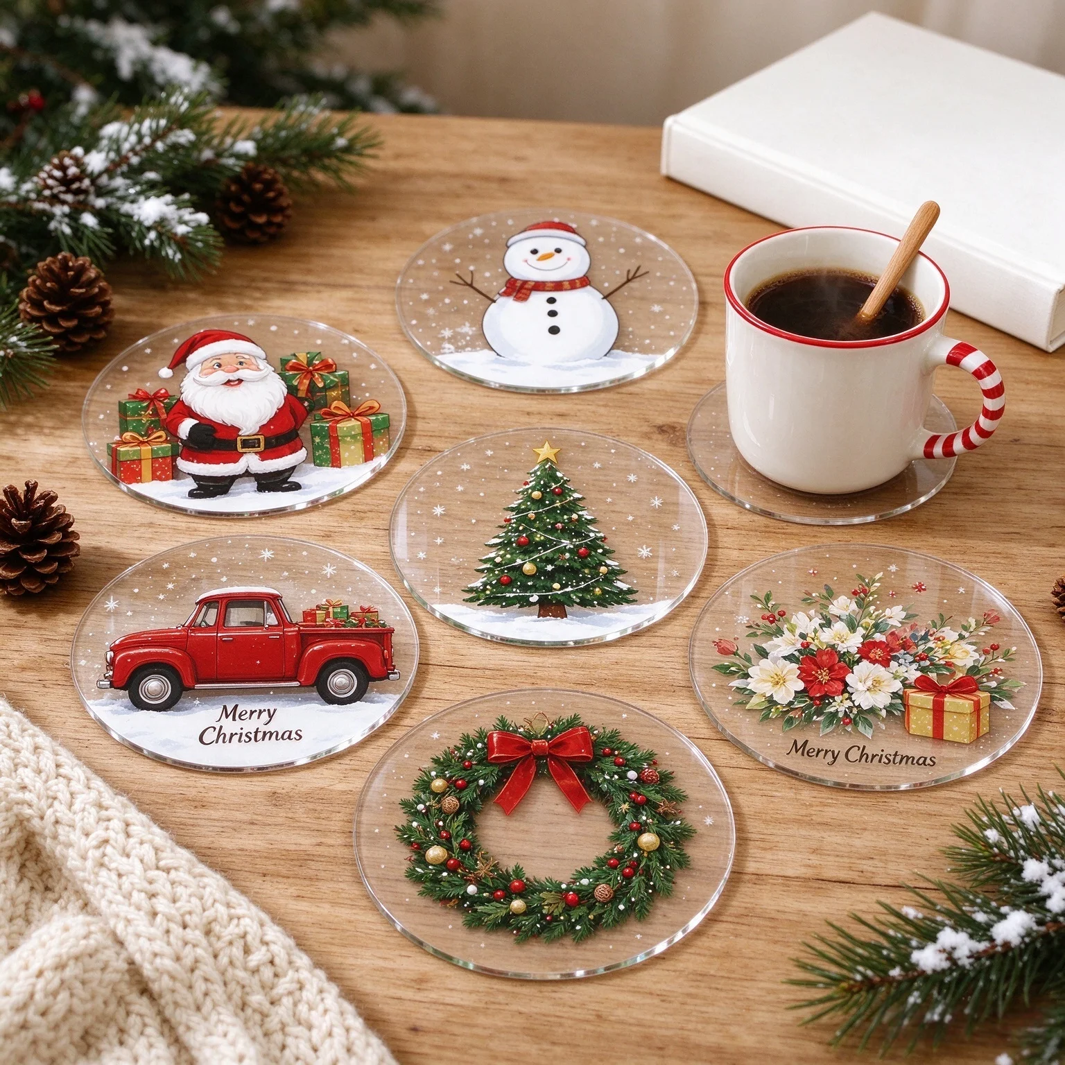 Custom Photo Acrylic Round Coaster, Personalized Picture Coasters for Drinks, Heat Resistant, Gift for Party Christmas Home