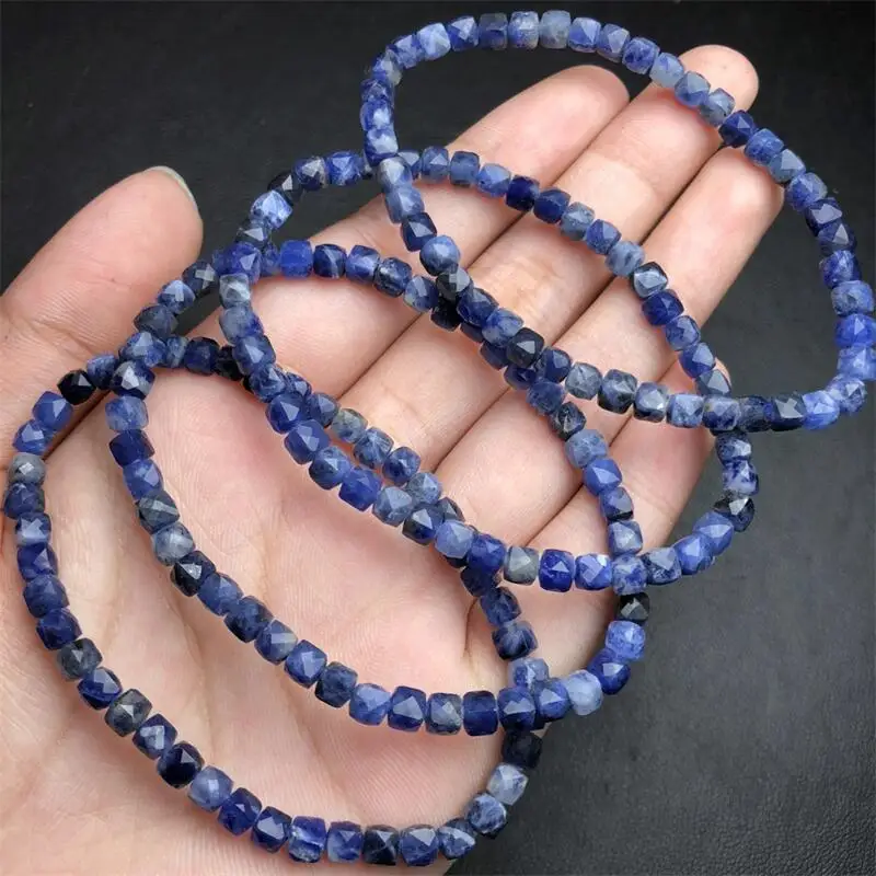 4MM Natural Dumortierite Cube Bracelet Charms Handmade Fortune Energy Bangle Mineral Woman Amulet Jewelry Gift 1PCS