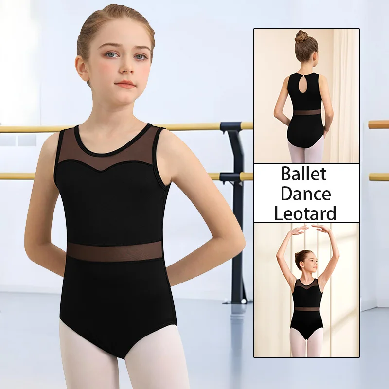 Body da danza classica senza maniche in poliestere per ragazze, per ragazza, ginnastica, danza, canotta, con fodera morbida, manica corta, abbigliamento da ballo