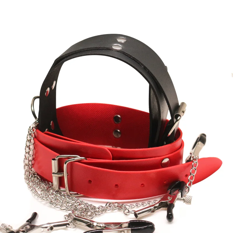 New Leather Choker Collar With Metal Nipple Breast Clamp Clip Chain Couple SM Sex Toys For Woman Sex Tools Adult Games Fetish