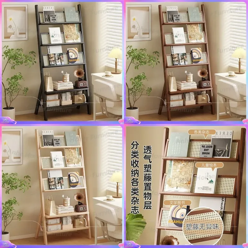 Solid Wood Bookshelf Floor to Ceiling Bookcase Vintage Multi Layer Display Cabinet Living Room Bedroom Wall Storage Shelf
