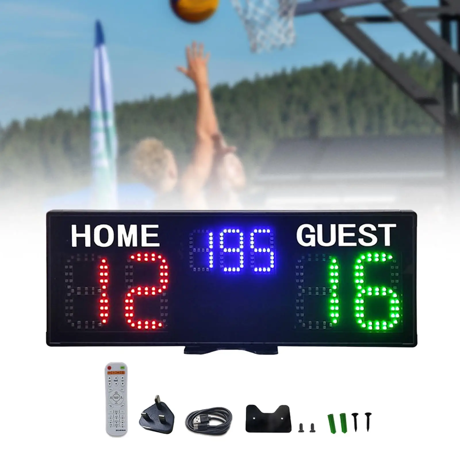 

Electronic Basketball Scoreboard Wall Mounted Portable Digital Scoreboard with Remote for Competition Sports Game Indoor Outdoor