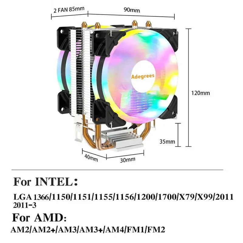 CPU Cooler 3/4Pin PWM Quiet PC Radiator For Intel LGA 1150 1151 1155 1200 1700 2011 AMD AM3 AM4 90MM Processor Cooling Fan