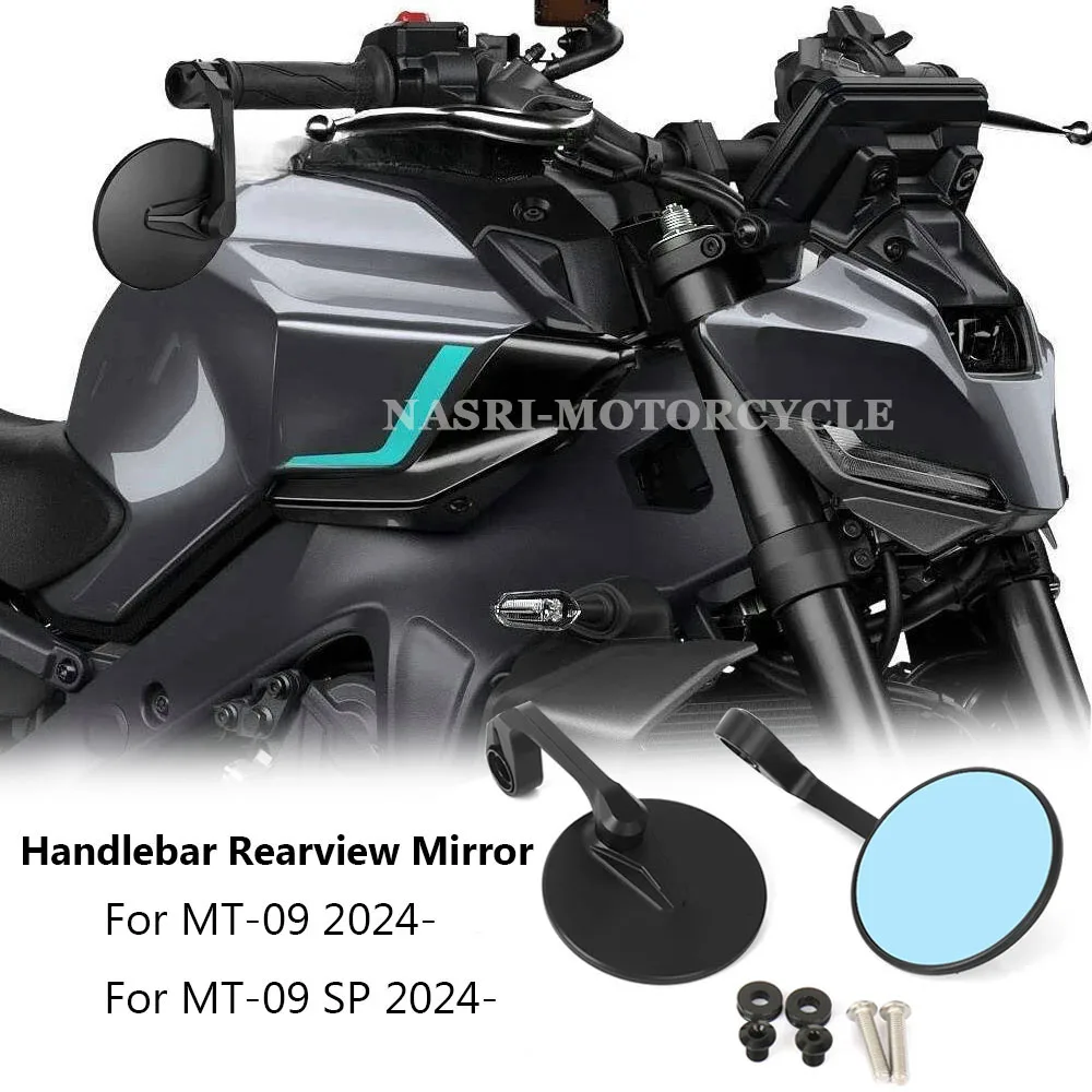 

Handlebar End Mirror Side Adjustable Motorcycle Accessories Black With Blue Lenses For YAMAHA MT 09 MT09 SP MT-09 2024 2025