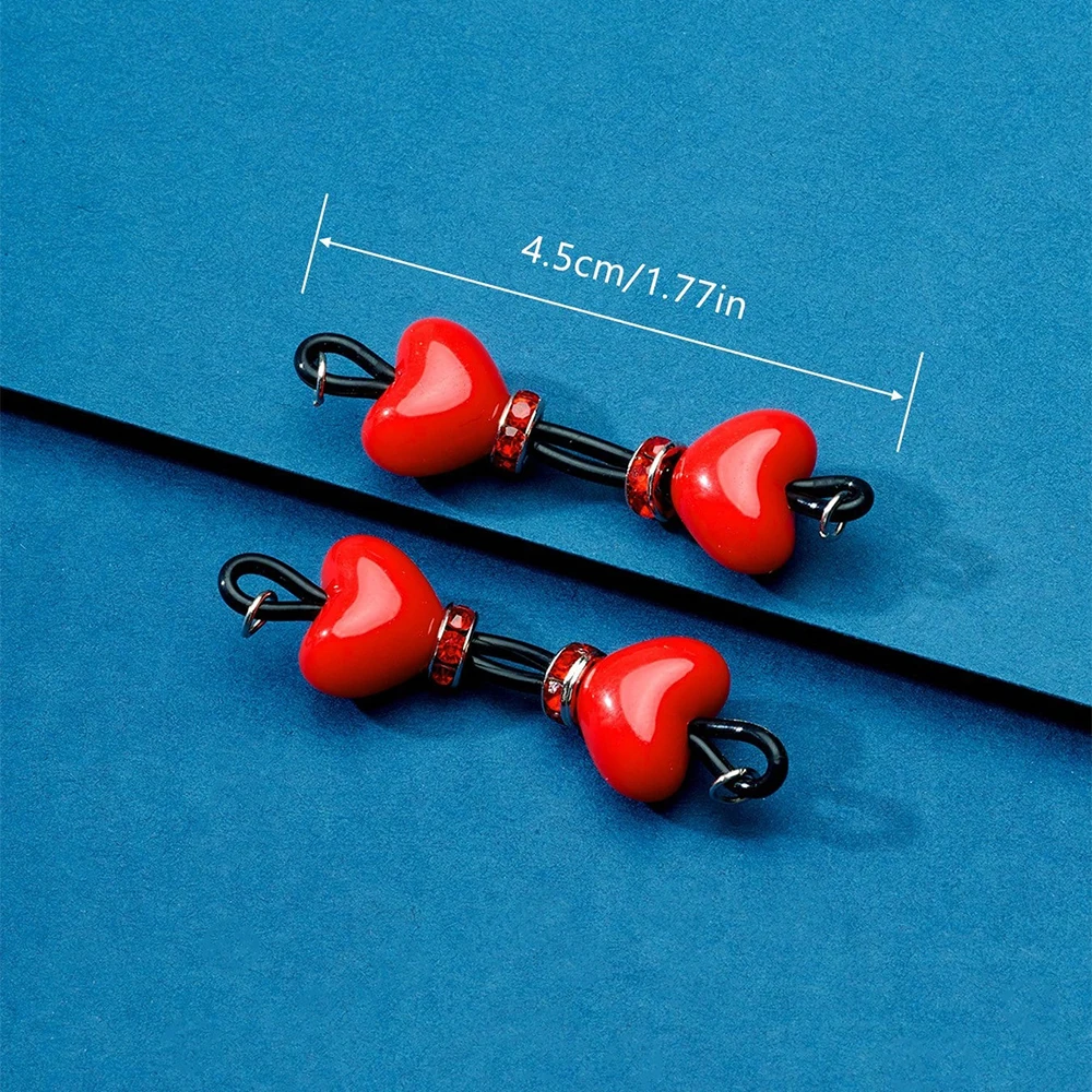 1Pair Fake Nipple Rings Adjustable Nipple Silicone Nooses 8mm Heart Beads Fake Nipple Jewelry Faux Nipple Piercing - view 2