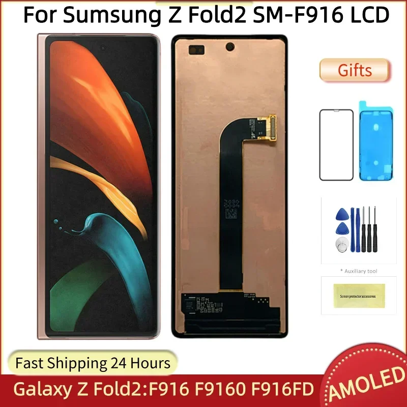 100% AMOLED For Samsung Galaxy Z Fold2 5G Display F916 F916B Lcd Touch Screen Digitizer Assembly For Galaxy Z Repair Parts