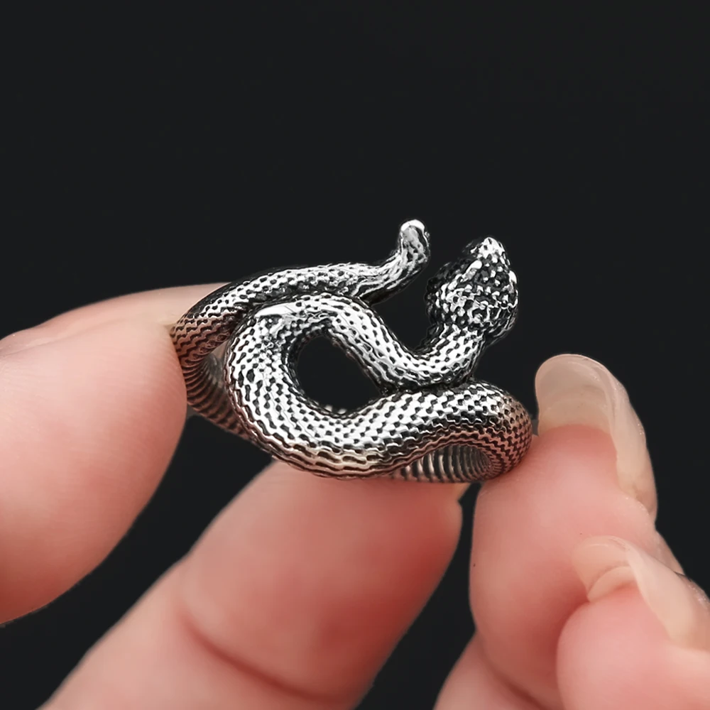 Punk Hip Hop Simple Stainless Steel Snake Rings For Men Women Fashion Animal Snake Sliver Color Couple Ring Party Jewelry Gifts - view 5