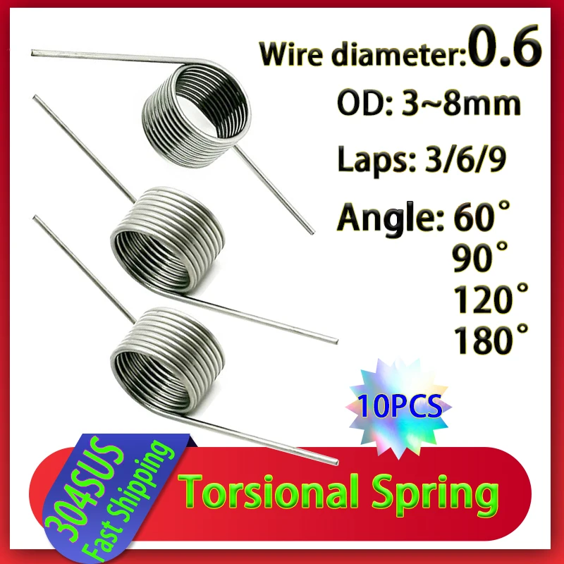 10Pcs Wire Diameter 0.6 Stainless Steel Small Torsion Spring Torsion Hairpin Spring V-shaped Customizable  60/90/120/180 Degree