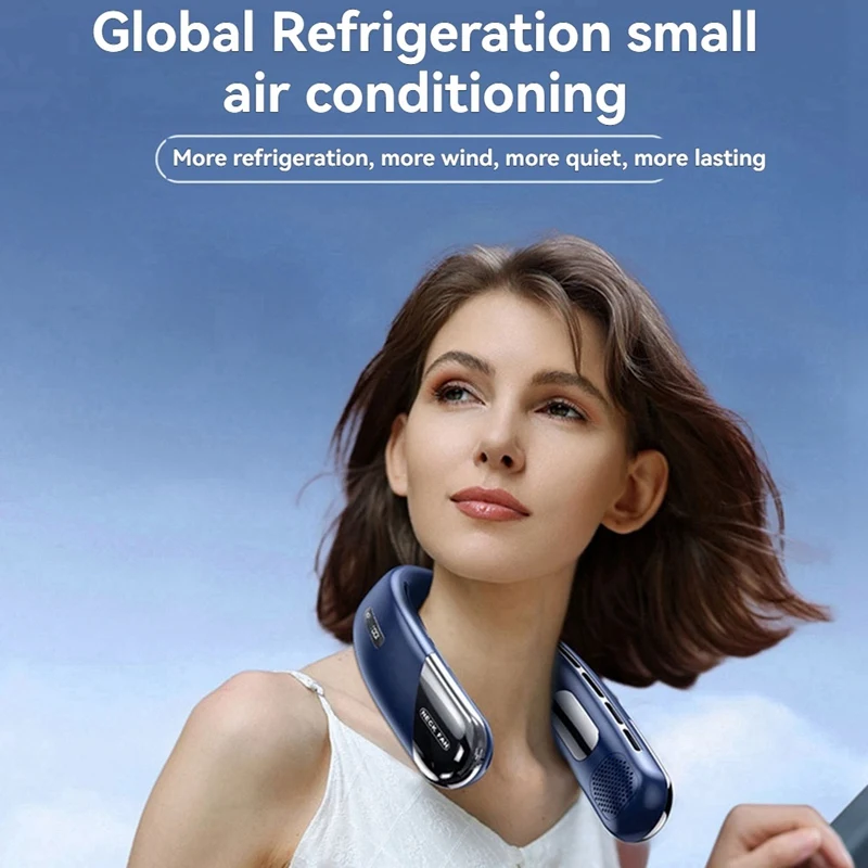 ABDJ-Mute Ventilatore da collo USB portatile 2400Mah Ventilatore da collo di raffreddamento senza lama Display digitale a LED Ventole elettriche eoliche a 5a marcia