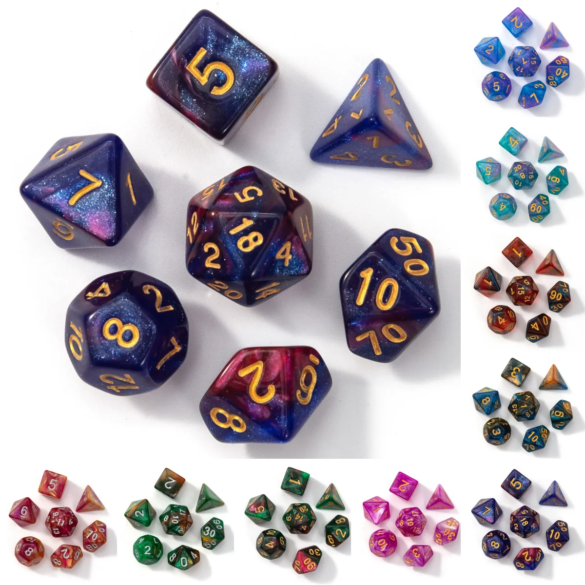 D&D Dice 7pcs/lot Mixing Colours Board Game Polyhedral Dice Set 10 Styles DND RPG Dice Set Roll Playing Table Games Accessories