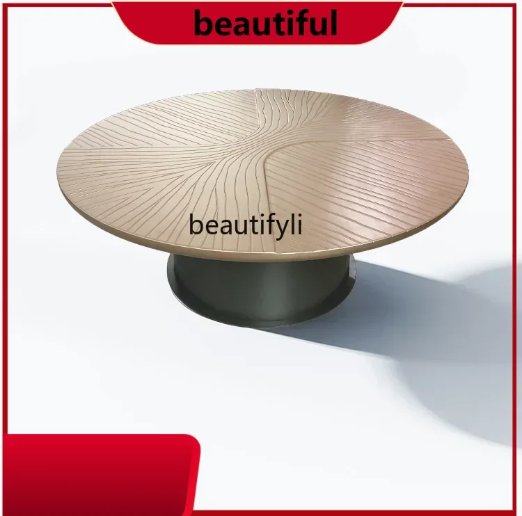

Italian Style Light Luxury Modern Household Living Room Coffee Table Metal Brushed Oval National Style Carving High-Endhy H