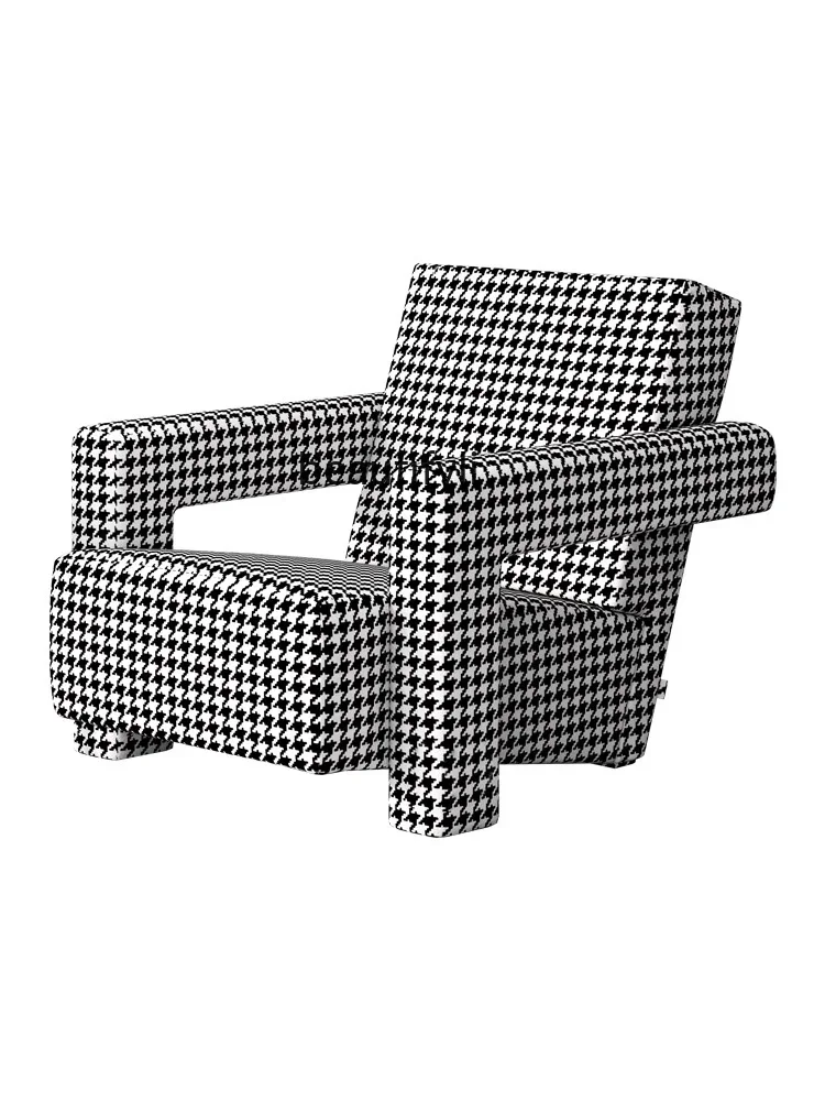 

Modern Minimalist Single-Seat Sofa Chair Houndstooth High Back Light Luxury Balcony Fabric Sofa