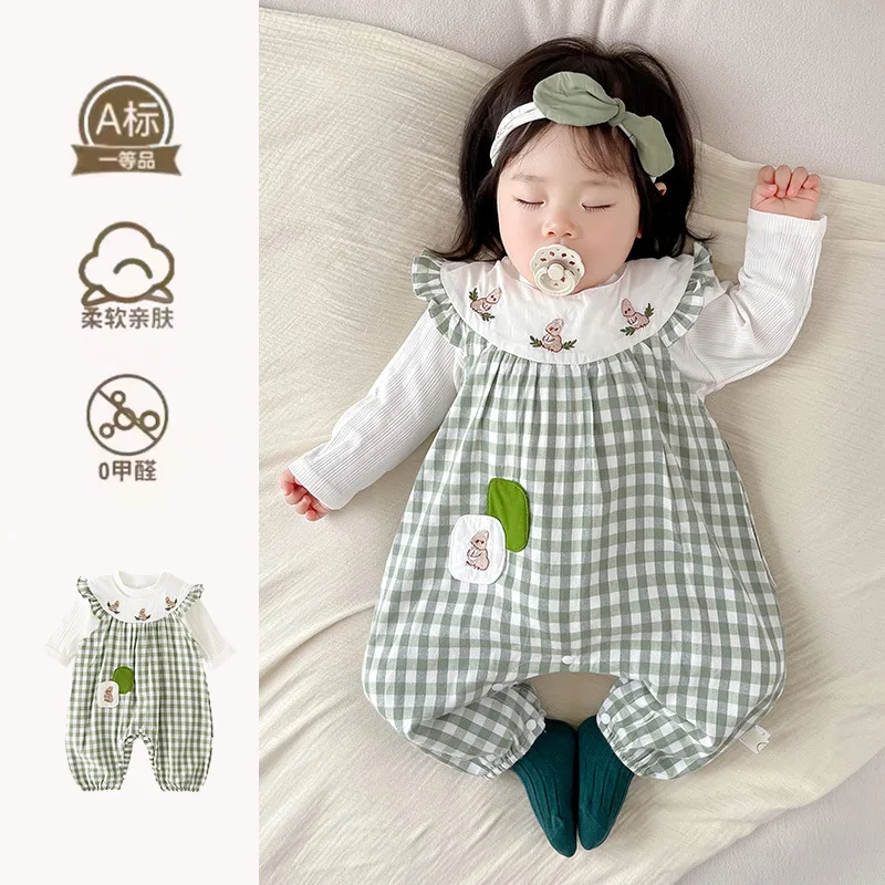 Baby Autumn Clothes Autumn Baby Girl Checkered Clothes Two Piece Set Shooting Clothes 신생아촬영  아기 코스프레  신생아