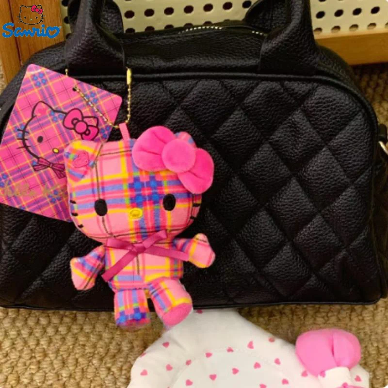 Sanrio Anime Hello Kitty 50th Anniversary Bag Retro Plaid Series Girls Kawaii Hello Kitty Doll Bag Pendant Cute Girly Heart