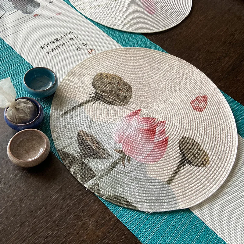 

Set of 6 Round Braided Placemats 38CM Table Mats for Dining Tables Christmas Halloween Woven Washable Non-Slip Place mats