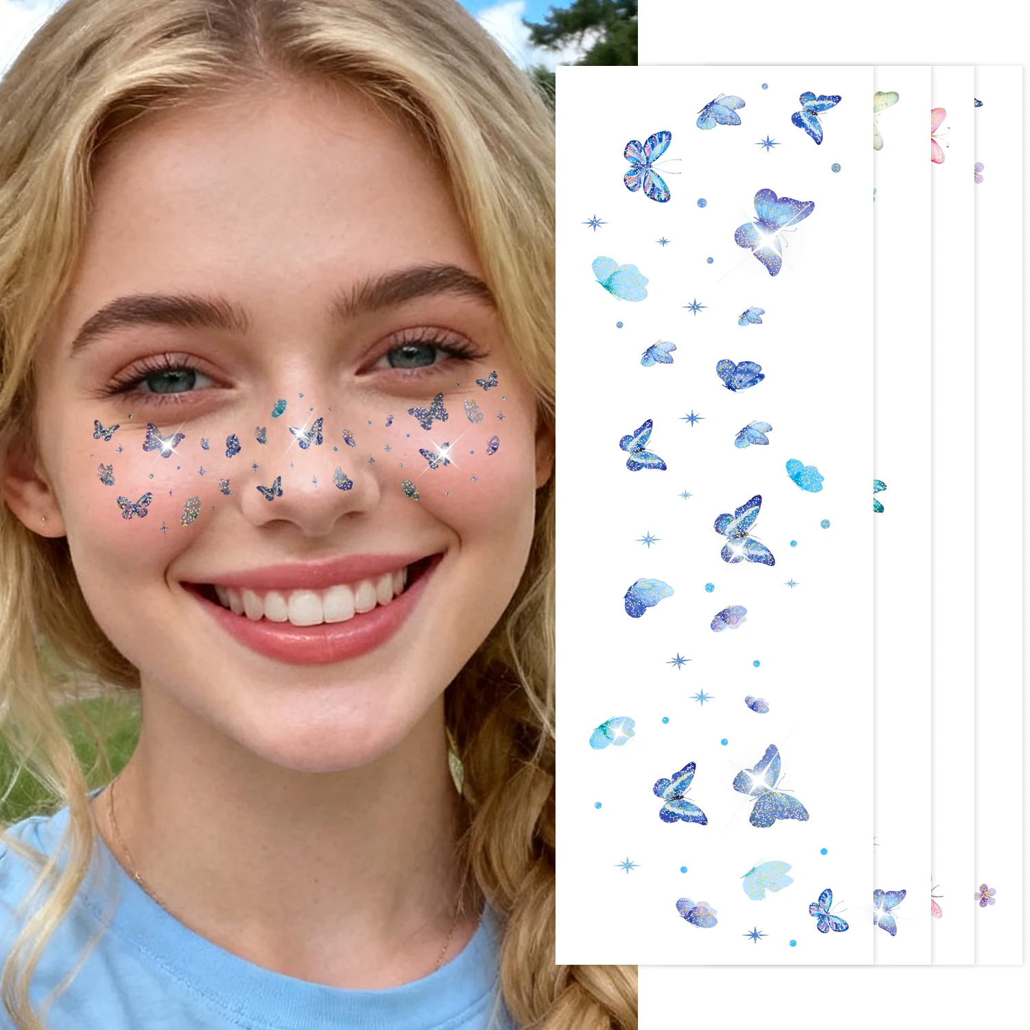4 Sheets Glitter Butterfly Freckle Temporary Tattoos, Suitable for Women's Freckle Face Stickers, Waterproof and Easy to Remove,