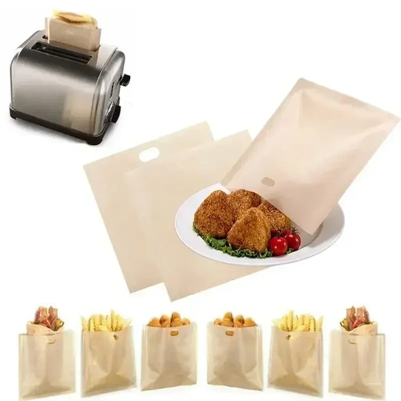 Suministros de cocina reutilizables, tostadora resistente al calor, sándwich, patatas fritas, bolsas calefactoras, bolsa antiadherente para microondas, 1 ud.