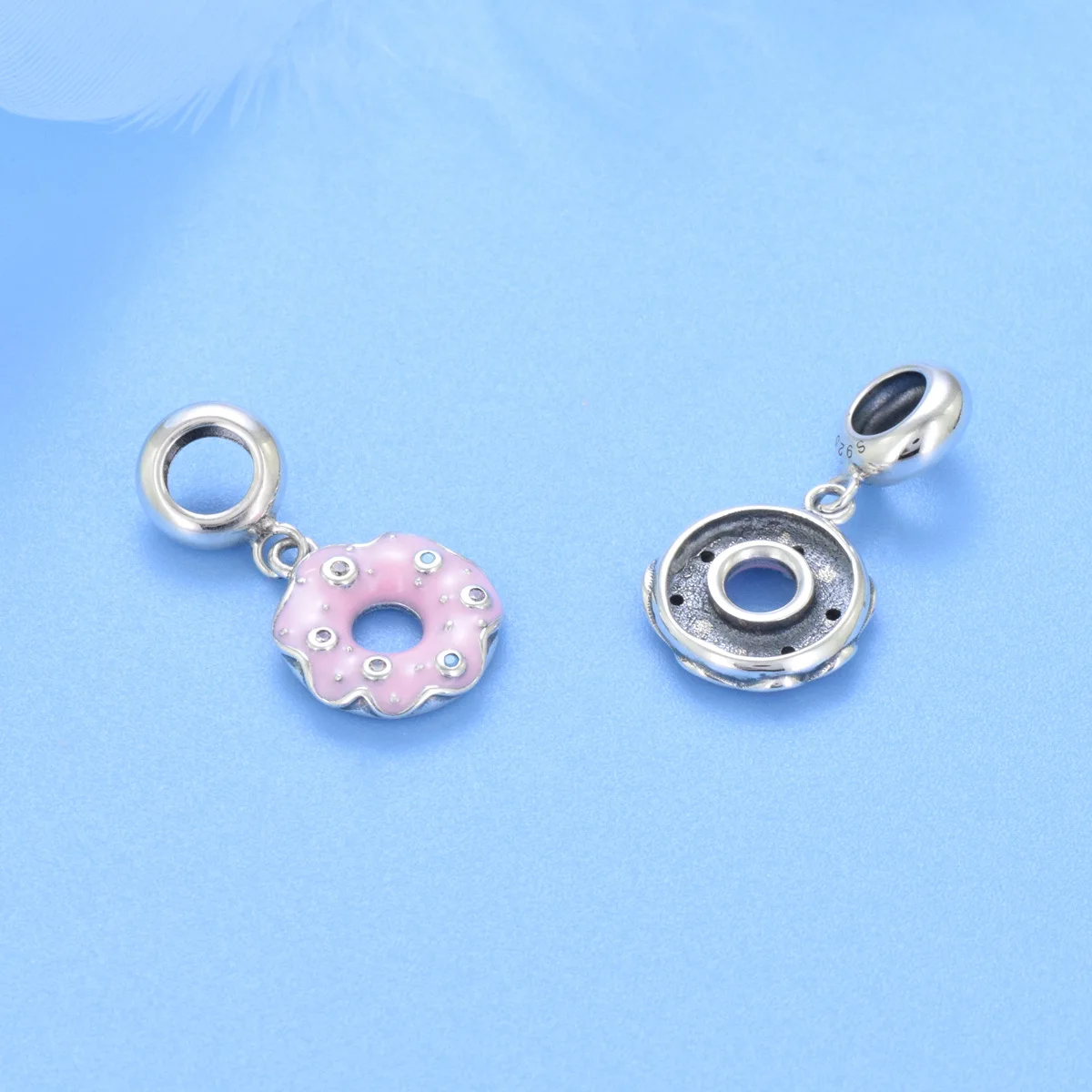PANQDIY Donut-Charm-Halskette mit Emaille-Anhänger aus 925er Sterlingsilber und Zirkonfassung ist perfekt für das Original-Armband
