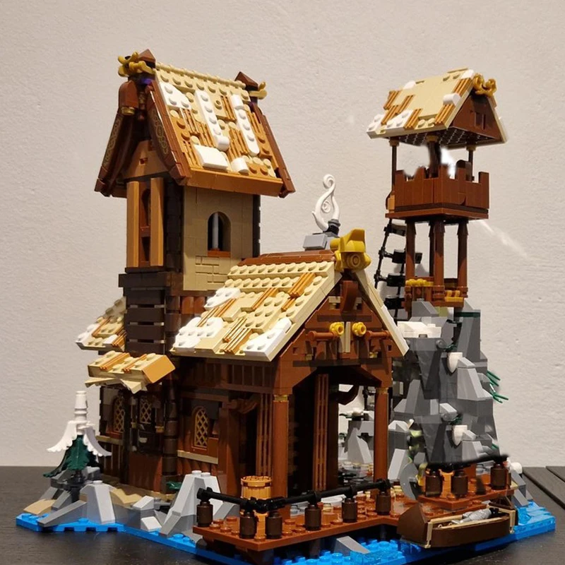 1837 PCS 건설 바이킹 포트 하우스 MOC 맞춤형 모듈식 빌딩 블록 기술 인기 디자인 DIY 장난감 생일 선물