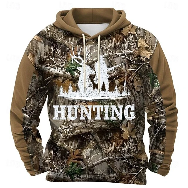 Vintage Hunting Lovers Graphic Hoodie Forest Deer 3D Printed Hunter Tracksuits Men's Sportswear Outdoor Sweatshirts Men's Jacket