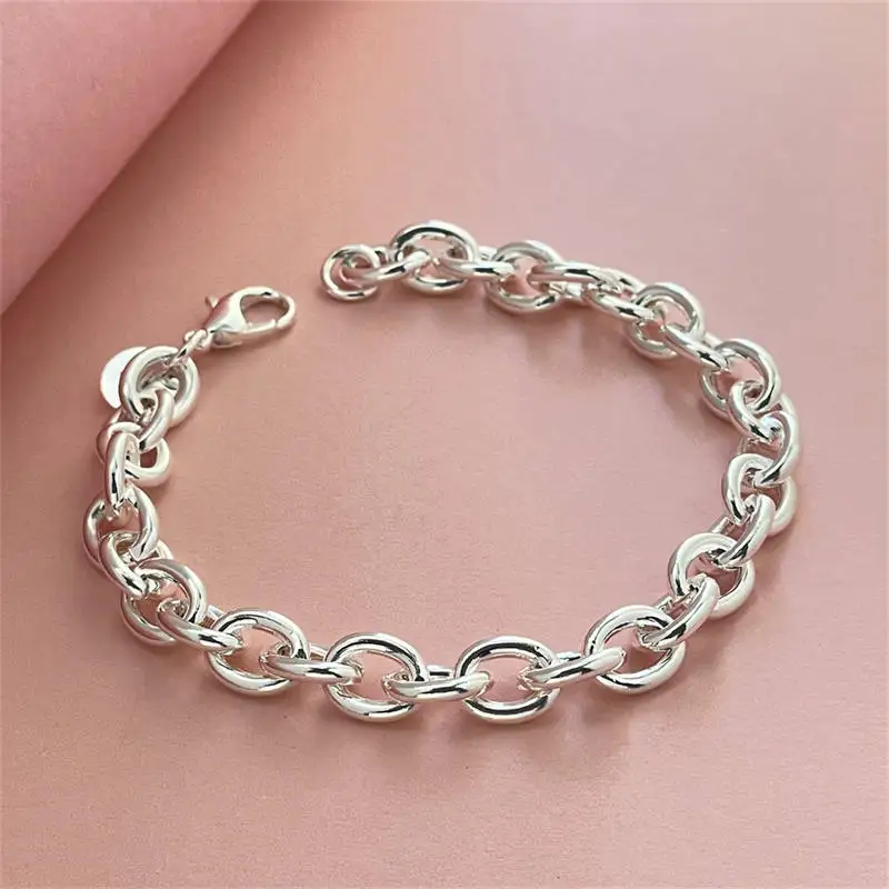 

925 Sterling Silver Bracelet Buckle Basic Chain Charm Exquisite Women Fashion Wedding Party Gift Jewelry