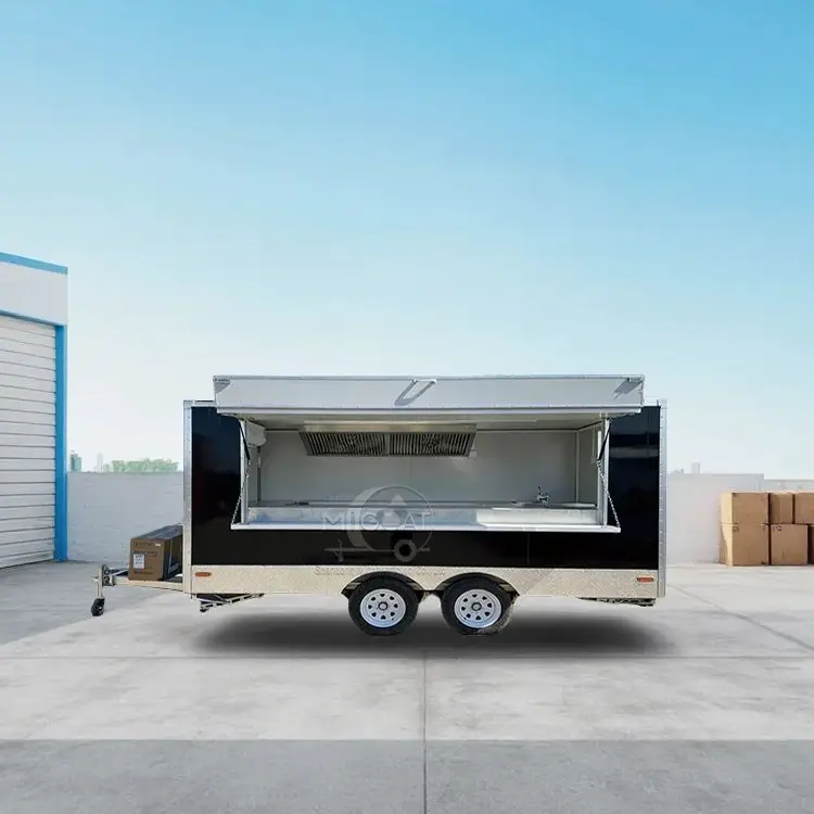 

Профессиональный двухосный фудтрак с квадратным корпусом из стекловолокна и интерьером из нержавеющей стали для коммерческих уличных кейтеринговых услуг