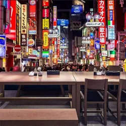 Papel de parede para cidades japonesas, paisagem 3d, vista noturna, para decoração industrial, restaurante, sushi, izakaya