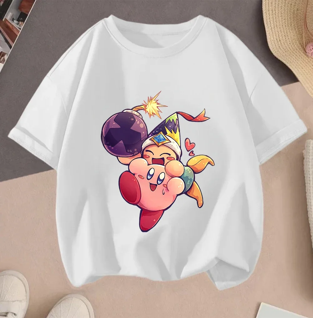 

Футболка с героями мультфильмов Kirby для мальчиков и девочек, летняя модная повседневная одежда для детей от 3 до 14 лет
