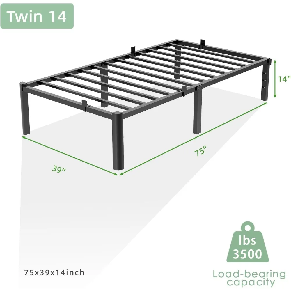 Twin Bed Frame 14 Inch Heavy Duty Steel Platform Noise-Free
