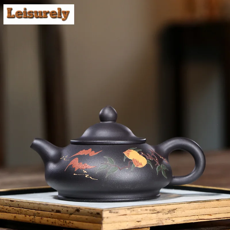 230ml Aesthetic Yixing Purple Clay Teapots Handmade Birthday Peach Pot Raw Ore Black Gold Mud Tea Brewing Kettle Zisha Tea Set