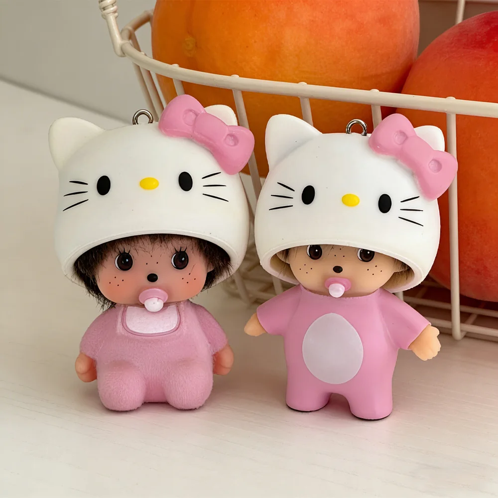 

Милый брелок Hello Kitty Monchhichi, мультяшный кулон, подвеска для ключей от машины/сумки, настольное украшение, подарок для девочек-студенток