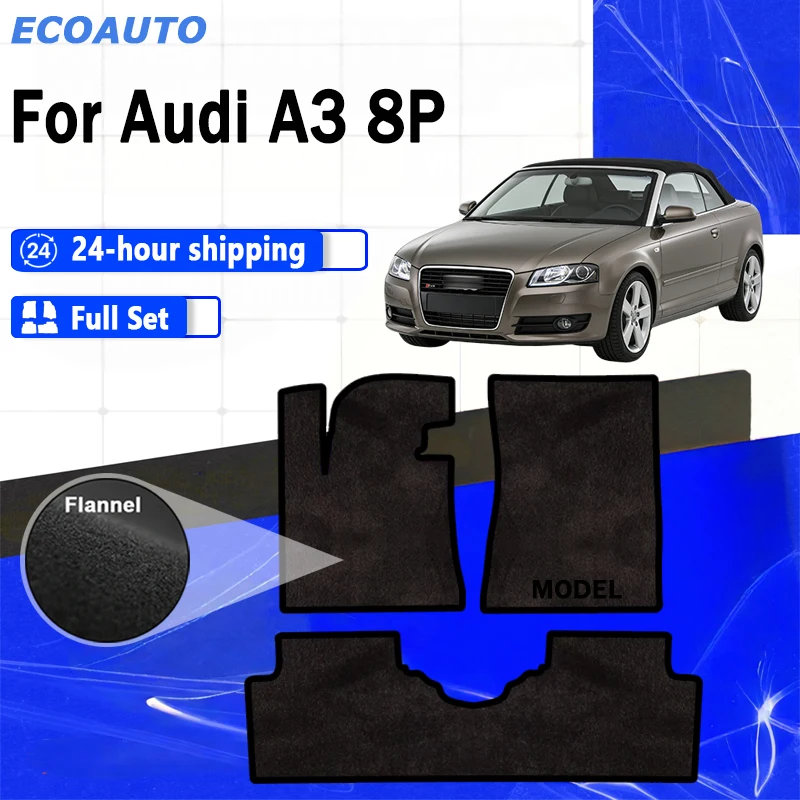 

ECOAUTO Flannel Velour mats set for Audi A3 8P hatchback Sportback convertible (2003-2011) -Black