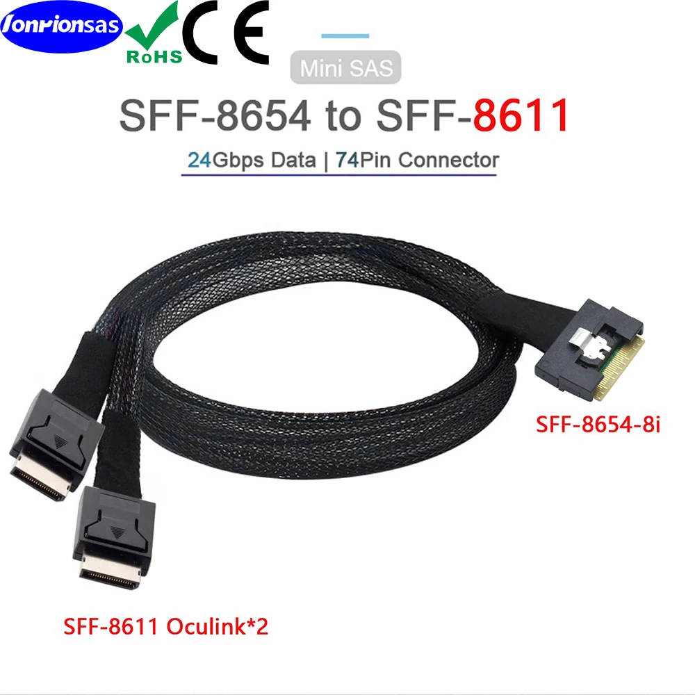 All-inclusive Anti schuine inbrengen Slimline SFF-8654 8i 74Pin PCI-E naar Dual 2X OCulink 8611 4i Server grafische kaart kabel