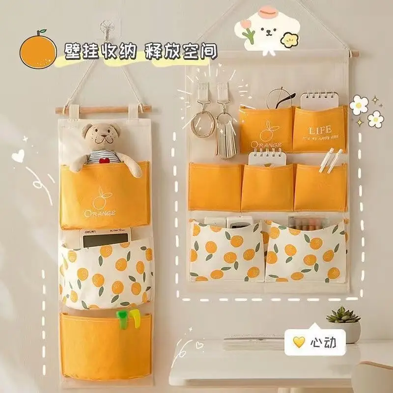 3/7 Grid Students Fabric Storage Bags Wall-mounted Shelves Space-saving Bedside Cloth Bags