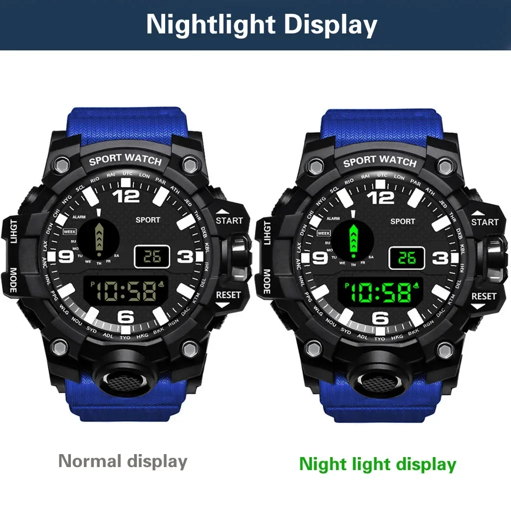 YIKAZE-Montre numérique LED pour hommes, montres de sport pour hommes, montre électronique de fitness, montres militaires multifonctions, horloge, cadeaux pour enfants