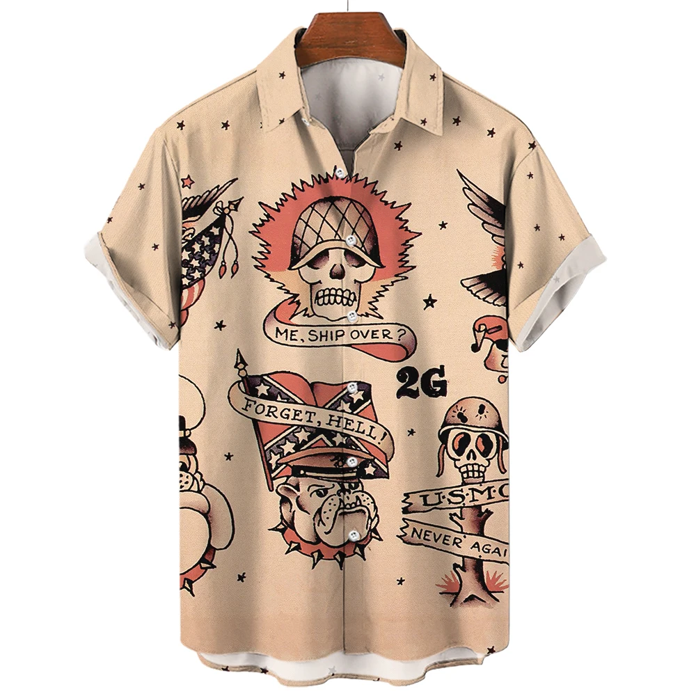 Zomer Heren Hawaiiaanse Shirts Revers Knopen Mode Shirtsvintage Print Heren Casual Feest Korte Mouwen Top Heren Kleding