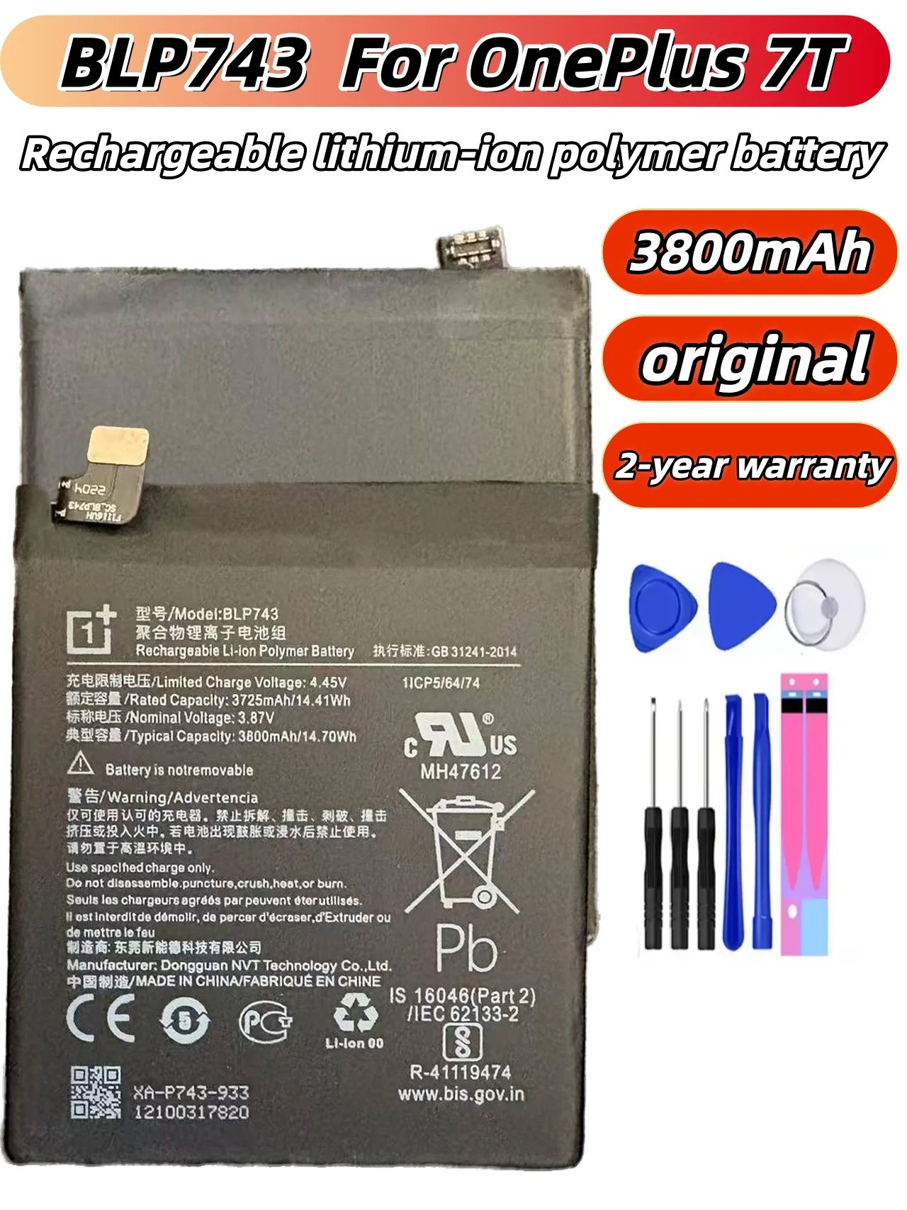 

Brand-New BLP743 3800mAh Replacement Battery For OnePlus 7T One Plus 7T Genuine Latest Production Phone Batteries+Tools
